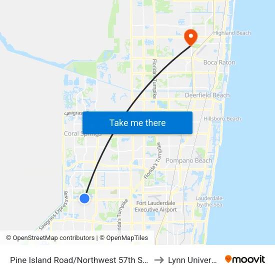 Pine Island Road/Northwest 57th Street to Lynn University map