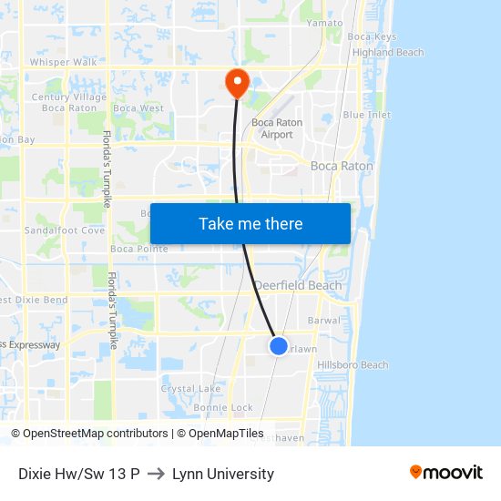 DIXIE HW/SW 13 P to Lynn University map