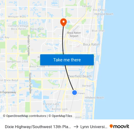 Dixie Highway/Southwest 13th Place to Lynn University map