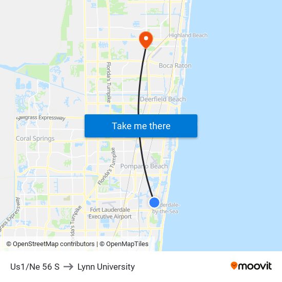 US1/NE 56 S to Lynn University map