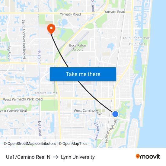 Us1/Camino Real N to Lynn University map