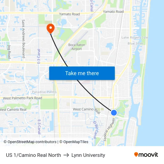 US 1/Camino Real North to Lynn University map