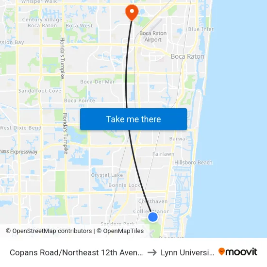 Copans Road/Northeast 12th Avenue to Lynn University map