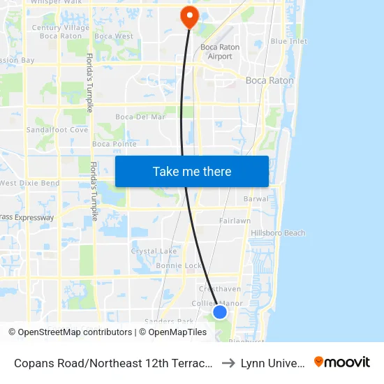 Copans Road/Northeast 12th Terrace (West) to Lynn University map