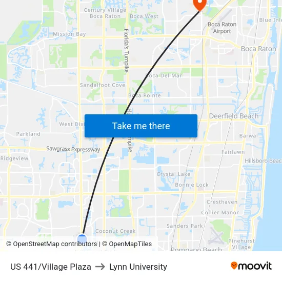 US 441/Village Plaza to Lynn University map
