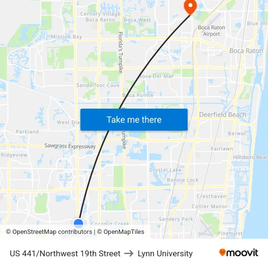 US 441/Northwest 19th Street to Lynn University map