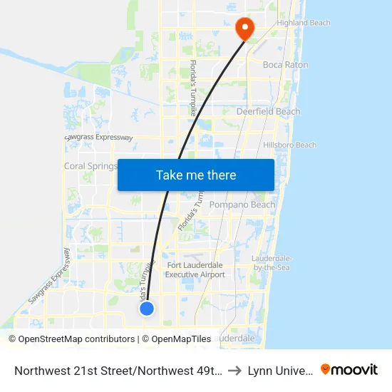 Northwest 21st Street/Northwest 49th Avenue to Lynn University map