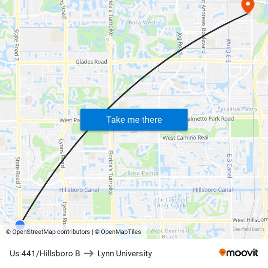 Us 441/Hillsboro B to Lynn University map