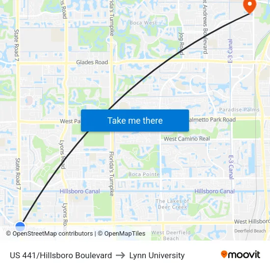 US 441/Hillsboro Boulevard to Lynn University map