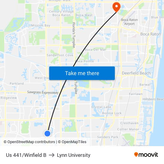 Us 441/Winfield B to Lynn University map