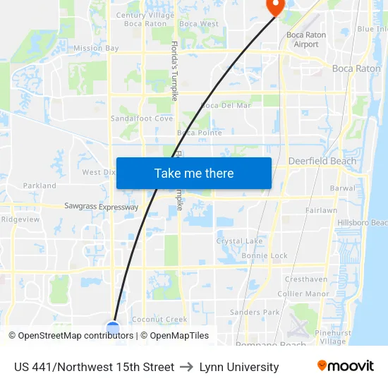 US 441/Northwest 15th Street to Lynn University map