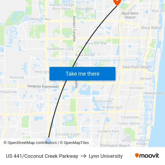 US 441/Coconut Creek Parkway to Lynn University map