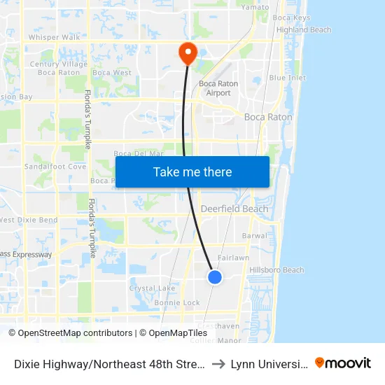 Dixie Highway/Northeast 48th Street to Lynn University map