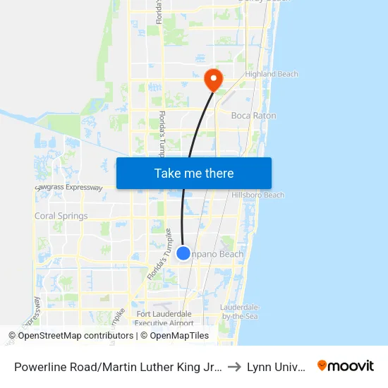 Powerline Road/Martin Luther King Jr Boulevard to Lynn University map