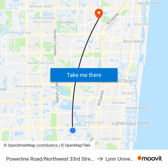 Powerline Road/Northwest 33rd Street South to Lynn University map