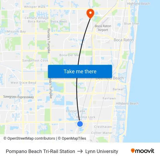 Pompano Beach Tri-Rail Station to Lynn University map