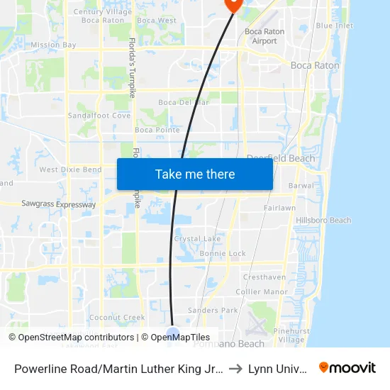 Powerline Road/Martin Luther King Jr Boulevard to Lynn University map