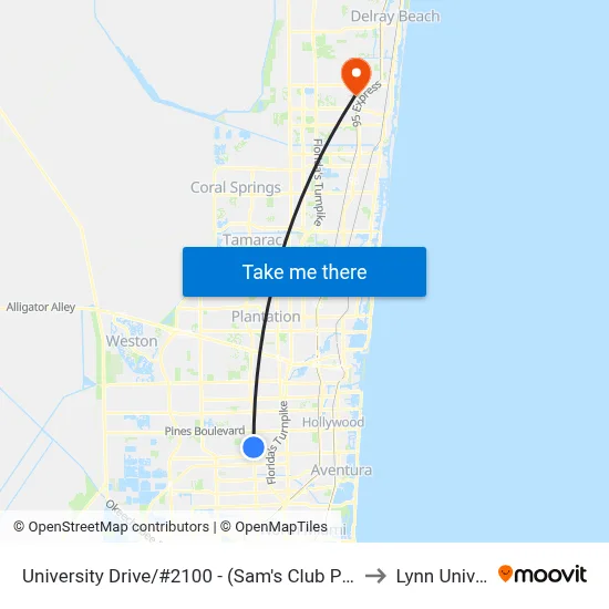 University Drive/#2100 - (Sam's Club Pembroke Road) to Lynn University map