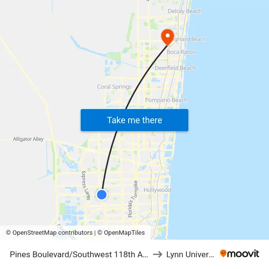 Pines Boulevard/Southwest 118th Avenue to Lynn University map