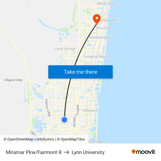 Miramar Pkw/Fairmont R to Lynn University map