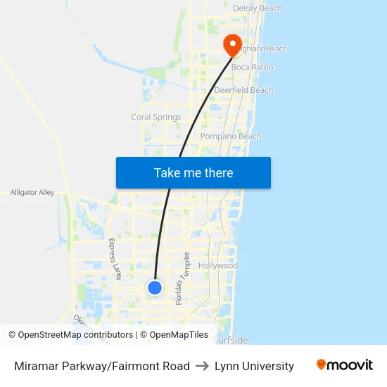 Miramar Parkway/Fairmont Road to Lynn University map