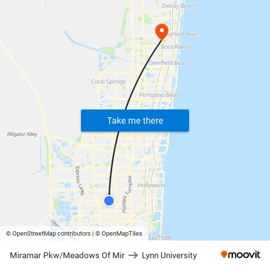 Miramar Pkw/Meadows Of Mir to Lynn University map