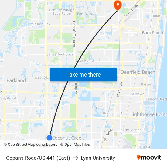 Copans Road/US 441 (East) to Lynn University map