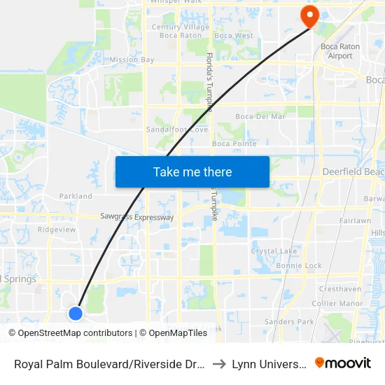 Royal Palm Boulevard/Riverside Drive to Lynn University map