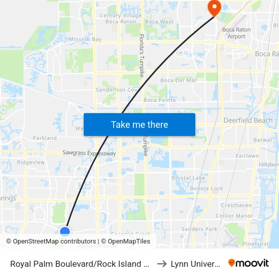 Royal Palm Boulevard/Rock Island Road to Lynn University map