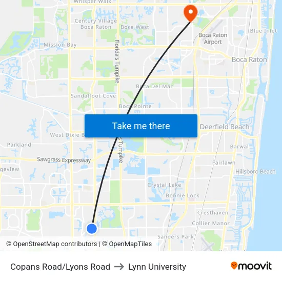 Copans Road/Lyons Road to Lynn University map