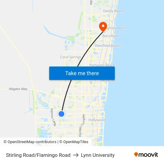 Stirling Road/Flamingo Road to Lynn University map