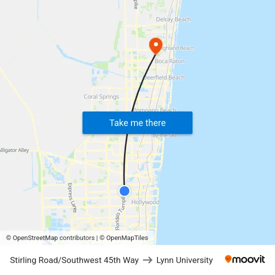 Stirling Road/Southwest 45th Way to Lynn University map