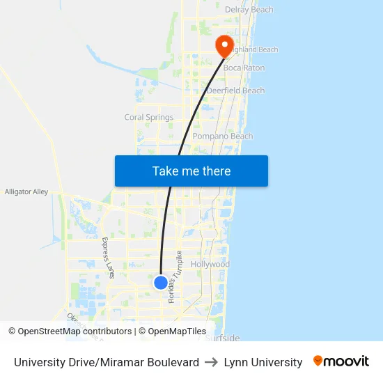University Drive/Miramar Boulevard to Lynn University map
