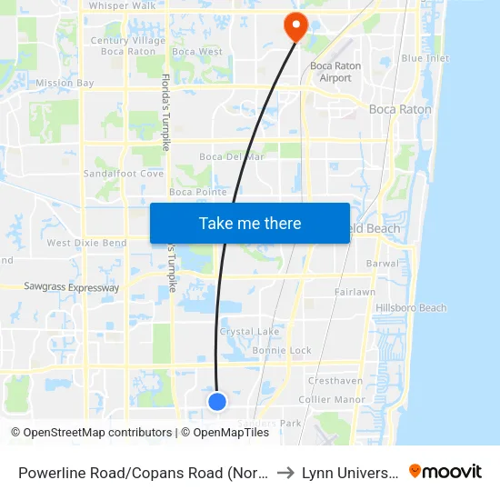Powerline Road/Copans Road (North) to Lynn University map