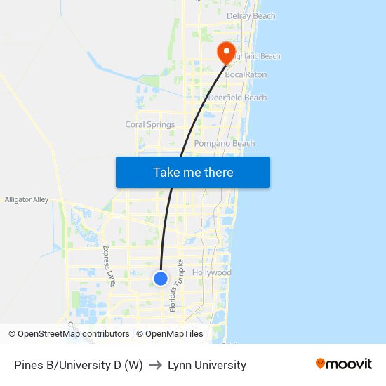 PINES B/UNIVERSITY D (W) to Lynn University map