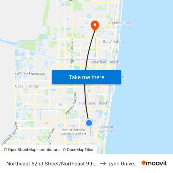 Northeast 62nd Street/Northeast 9th Avenue to Lynn University map