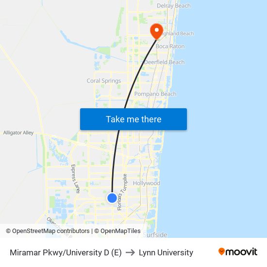 Miramar Pkwy/University D (E) to Lynn University map