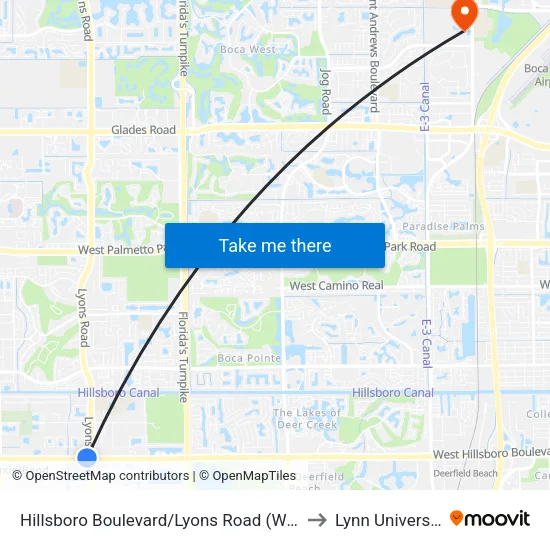 Hillsboro Boulevard/Lyons Road (West) to Lynn University map