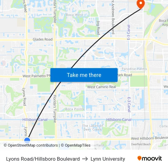 Lyons Road/Hillsboro Boulevard to Lynn University map