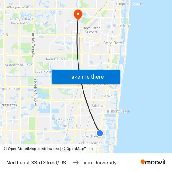 Northeast 33rd Street/US 1 to Lynn University map