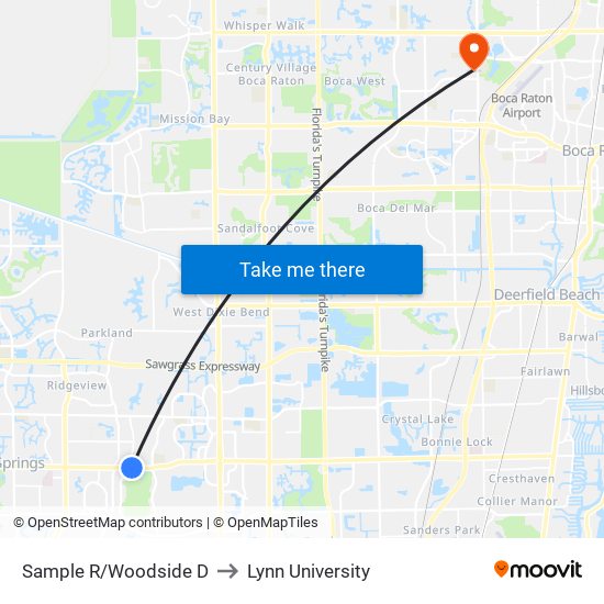 Sample R/Woodside D to Lynn University map