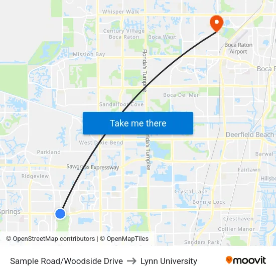 Sample Road/Woodside Drive to Lynn University map
