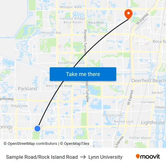 Sample Road/Rock Island Road to Lynn University map
