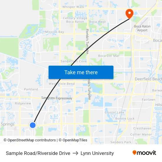 Sample Road/Riverside Drive to Lynn University map