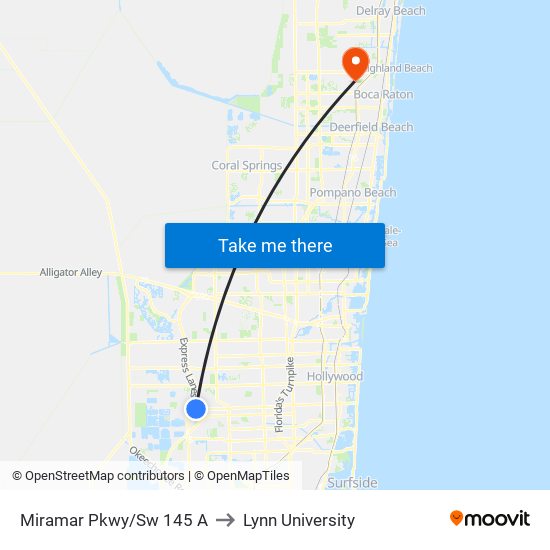 MIRAMAR PKWY/SW 145 A to Lynn University map