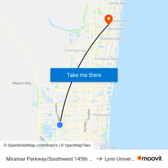 Miramar Parkway/Southwest 145th Avenue to Lynn University map