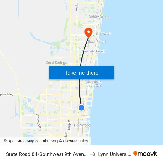 State Road 84/Southwest 9th Avenue to Lynn University map