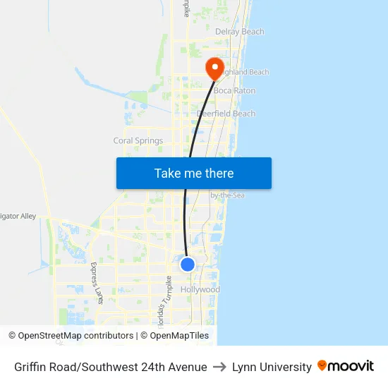 Griffin Road/Southwest 24th Avenue to Lynn University map
