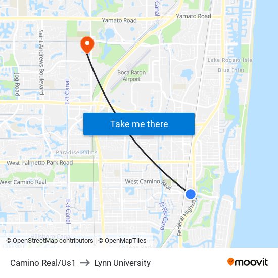 Camino Real/Us1 to Lynn University map