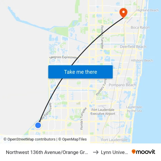 Northwest 136th Avenue/Orange Grove Drive to Lynn University map